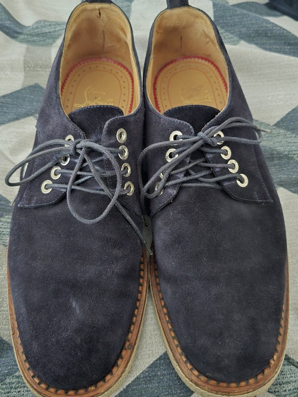 Christian Louboutin Men’s Blue Suede Lace-Up Oxford Dress Shoes EU 39.5